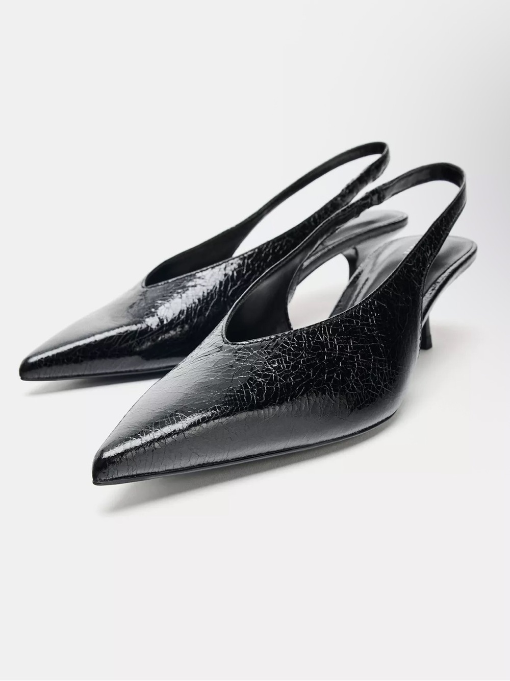 Women's Black Patent Slingback Pointed-Toe Heels